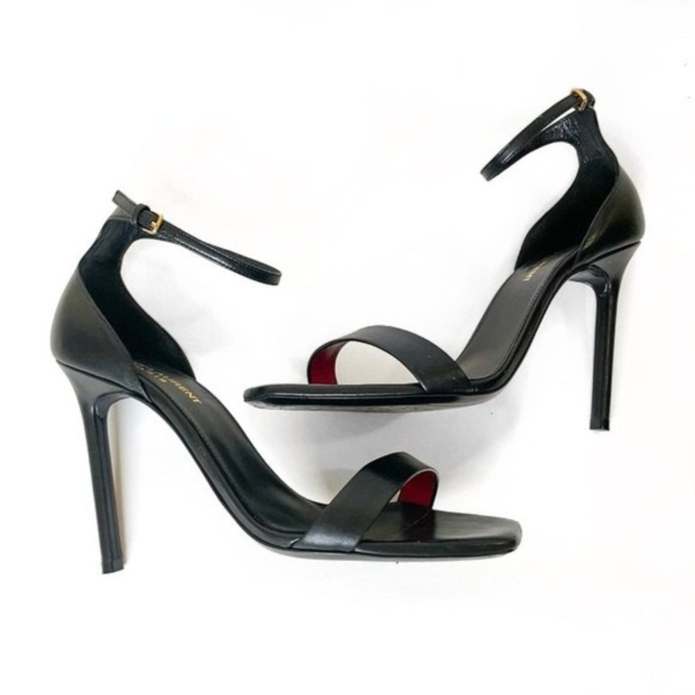 SAINT LAURENT PARIS Amber Leather Strap Heels in Nero Black - Picture 3 of 15